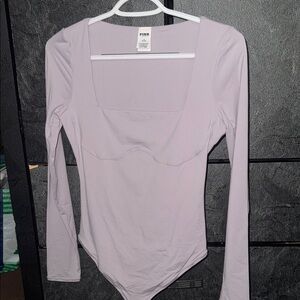 PINK Victoria's Secret Fitted Pink Long Sleeve Bodysuit